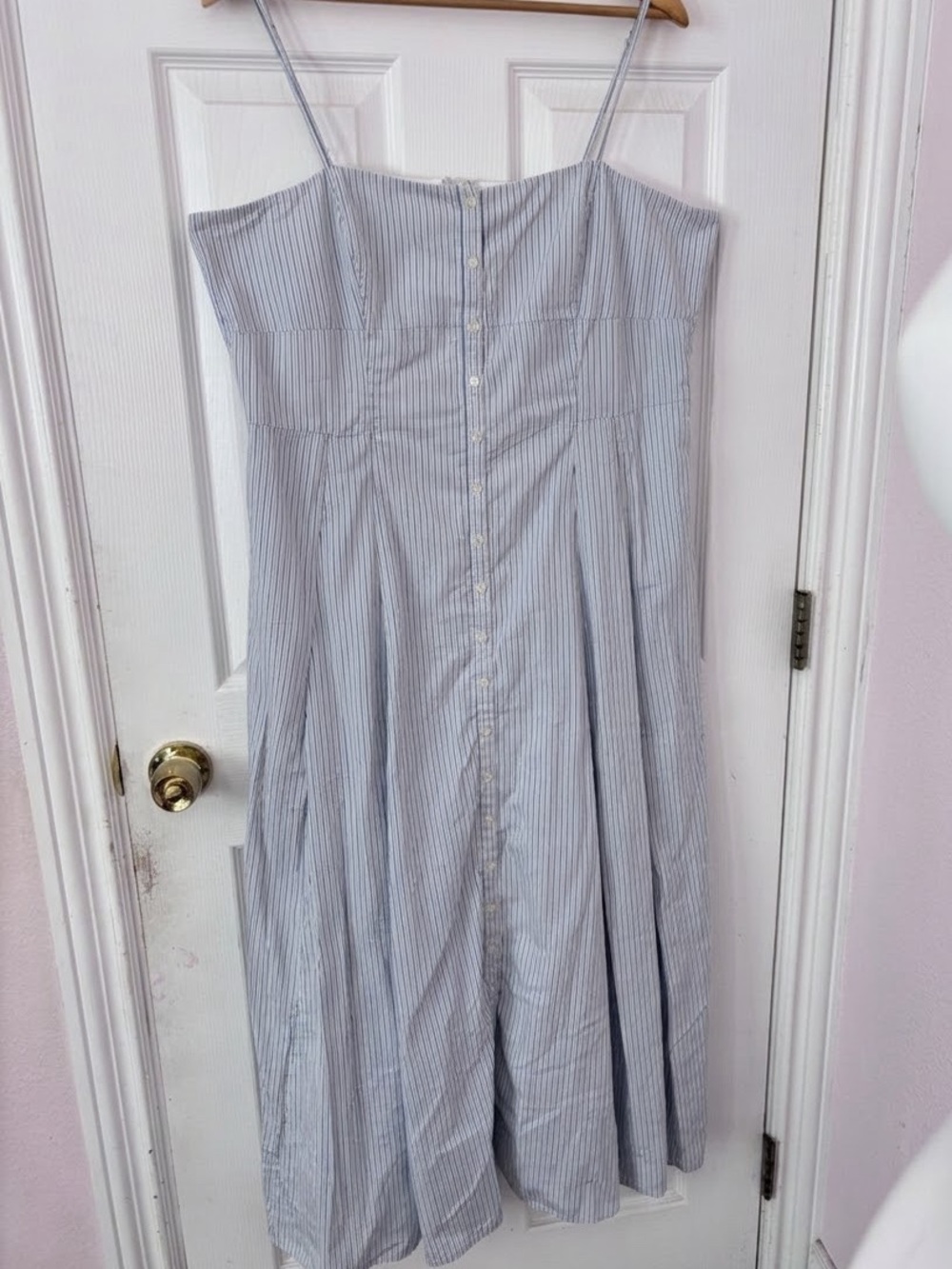J.Crew Striped Button-Up Cotton Poplin Maxi Dress Blue White Size 18 BG495 - Picture 2 of 9